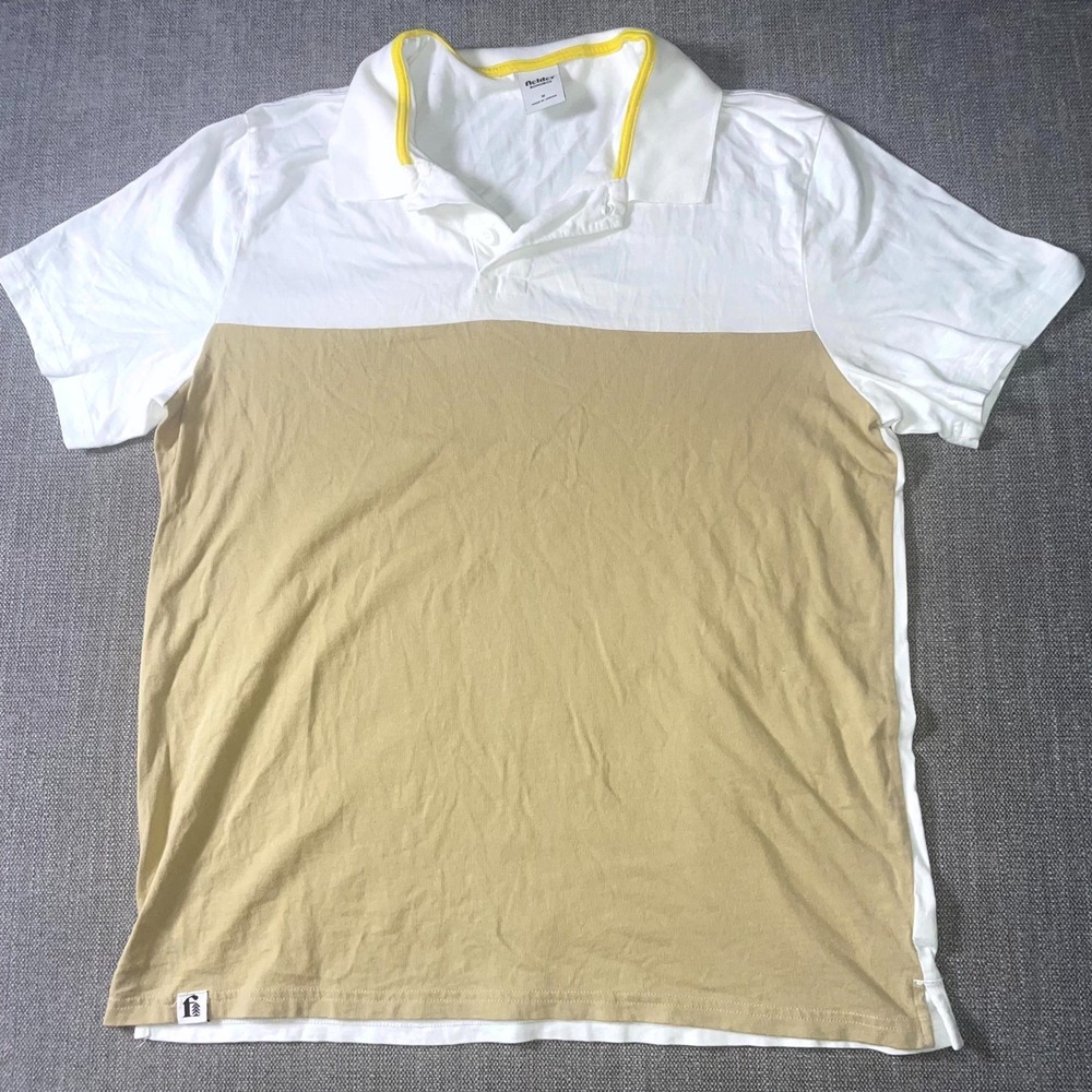 Fielder Bonobos Polo Shirt Mens Medium Beige White Colorblock Logo Side Slit‎